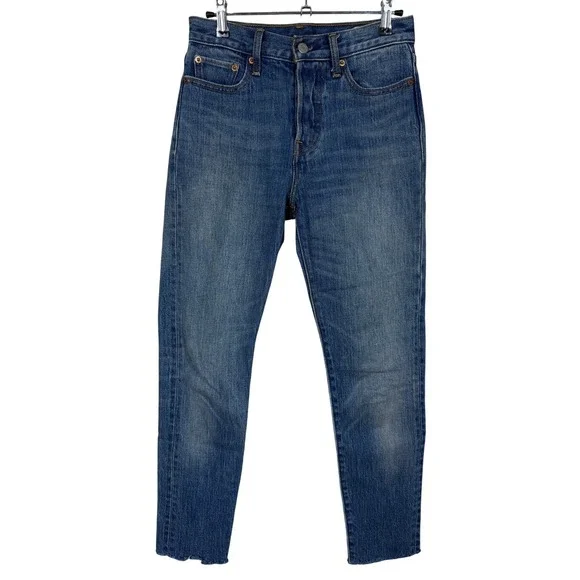 Levis Skinny Jeans Women‎ 25 White Oak Cone Denim Button Fly Raw Hem Blue