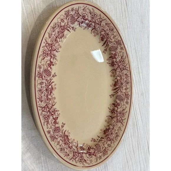 Shenango China Inca Ware Oval Serving Platter Pink Floral Cream 12.5