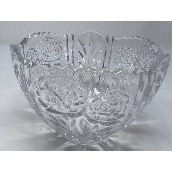 Double Rose Long Stemmed Clear Bowl Scalloped Edging 4 1/2