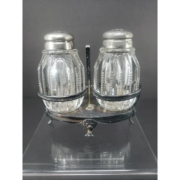 Antique Westmoreland Salt Pepper Shakers James Tufts Lion Head Foot 1890s *READ*