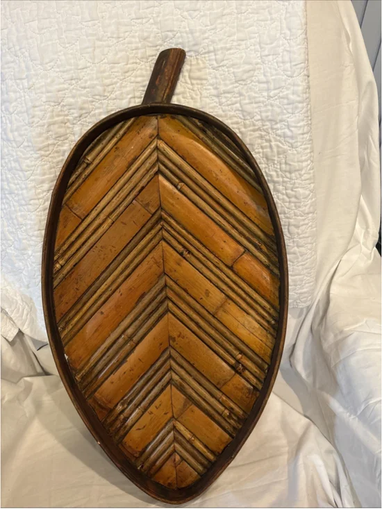 Vintage Wooden Bamboo Leaf Serving Tray 24” X 13” 1063