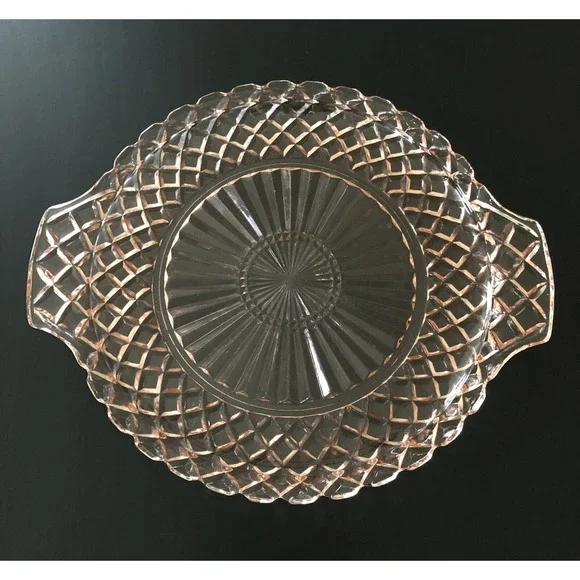 Pink Depression Glass‎ Anchor Hocking Waterford Waffle Sandwich Serving Tray 12