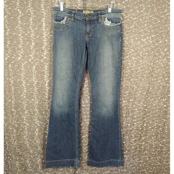 Vintage Y2K Allen B‎ Schwartz Frayed Embellished Flare Denim Jeans Women's 29