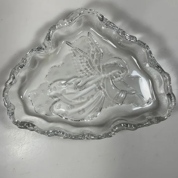 Mikasa Candy Dish Clear Glass Angel Music Trumpet Cloud Shape Trinket Tray‎ 7.5