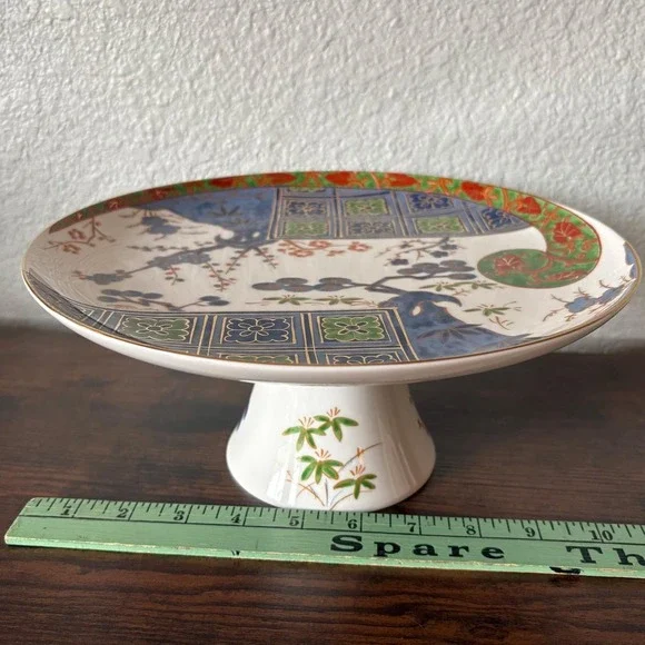 Kutani Brocade Pedestal Cake Stand Japanese Porcelain Footed Plate‎
