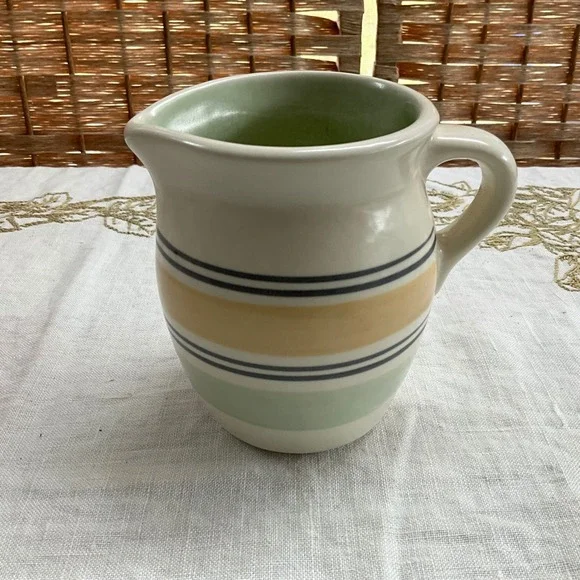 Pfaltzgraff Striped‎ Stoneware Pitcher Creamer Green Yellow Blue Mexico 4.5