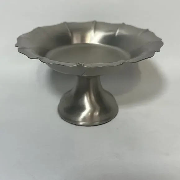 Pedestal Candle Holder Candy Dish Pewter Aluminum brushed metal fluted edges