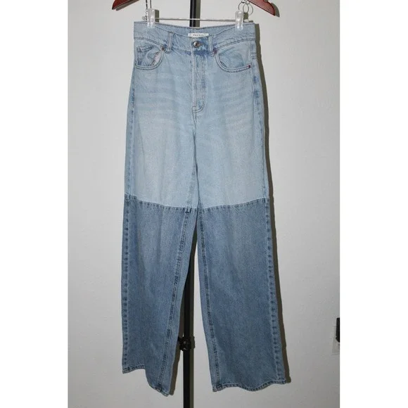 PacSun Two Tone Baggy Jeans High Waisted Wide Leg Blue Denim Womens 24