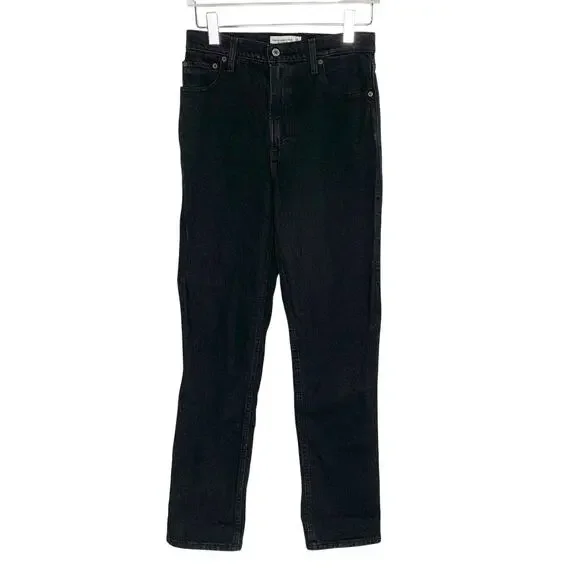 Abercrombie & Fitch The 90's Straight Ultra High Rise Jeans 6 Washed Black Denim