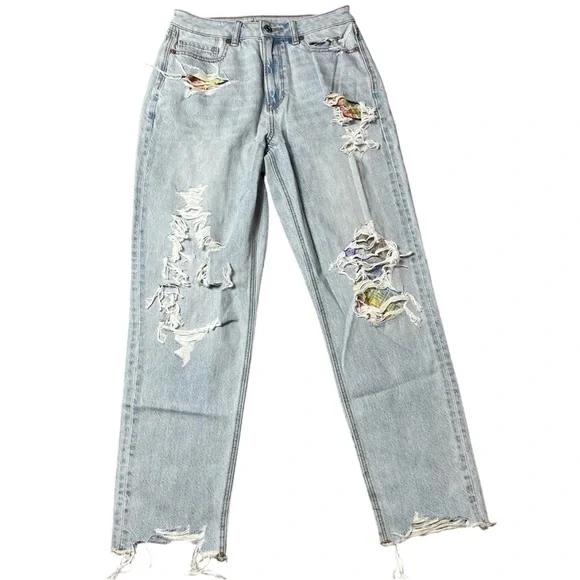 American Eagle Patched Mom Jeans Rainbow Pride Collection Size 4 Regular
