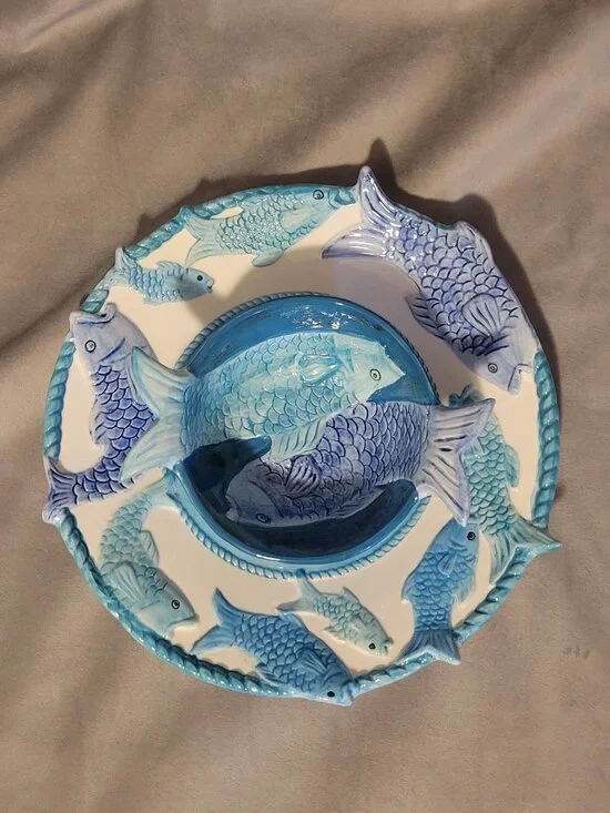 Fish Tales Chip Dip Platter Pottery by Nanette Vacher for Ambiance Collections