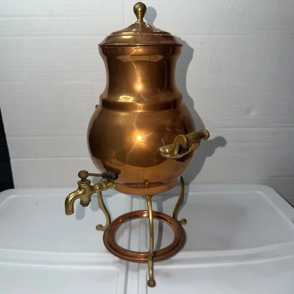 Vintage Italian Copper Brass Samovar Tea Coffee Urn Made Italy 0330 Spigot Stand
