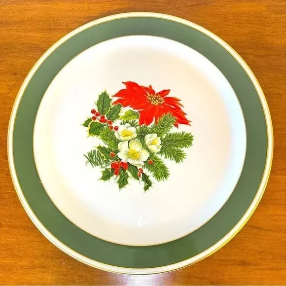 Pickard Hand Decorated Poinsettia Plate Platter Porcelain USA Holiday 12-7/8