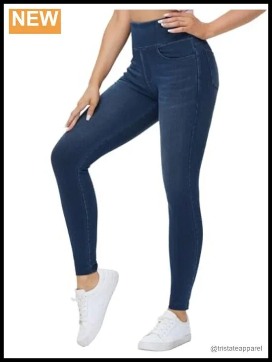 High Waisted Stretchy Skinny Jeggings with Pockets Tummy Control