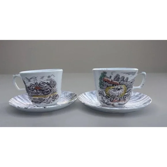 Vintage Yorkshire Staffordshire Ironstone 2 Saucers & 2 Tea Cups Made England