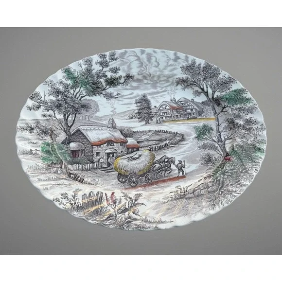 Vintage Yorkshire Staffordshire Ironstone Oval Platter England 14x11 Cottagecore