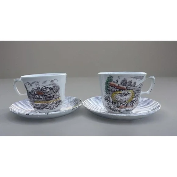 Vintage Yorkshire Staffordshire Ironstone 2 Saucers & 2 Tea Cups Made England