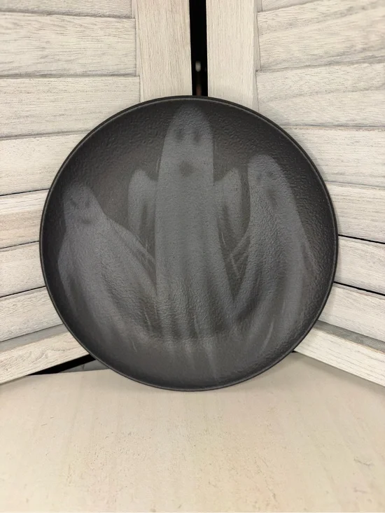 Halloween Ghost Ceramic Plate - Black and Gray
