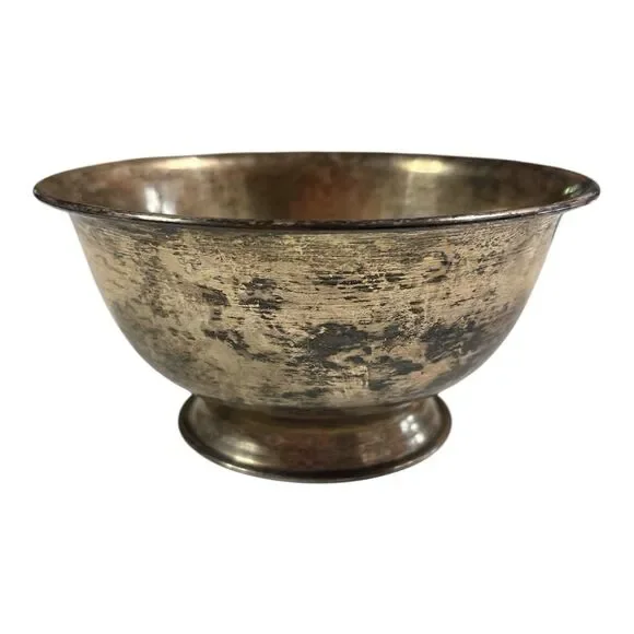 Vintage Silver Plate Footed Serving Bowl Pedestal Centerpiece 6.25” Dining Decor