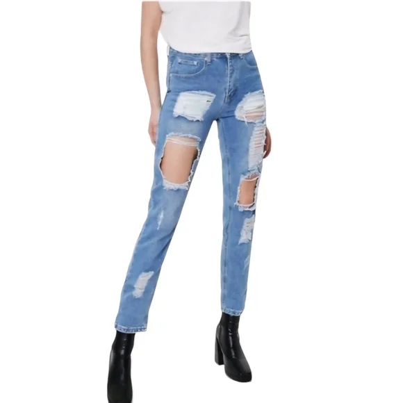 Nasty Gal Ripped Distressed Mom Jeans Size‎ 6 NWT
