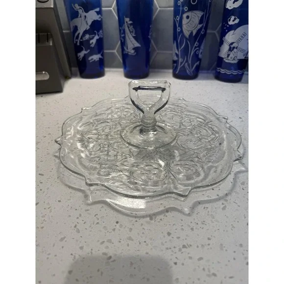 McKee Rock Crystal Center Handled Sandwich Tray Server EAPG Depression Glass