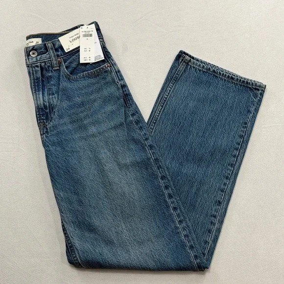 Abercrombie & Fitch Jeans High Rise Loose Medium Wash Denim Womens Size 24 NWT