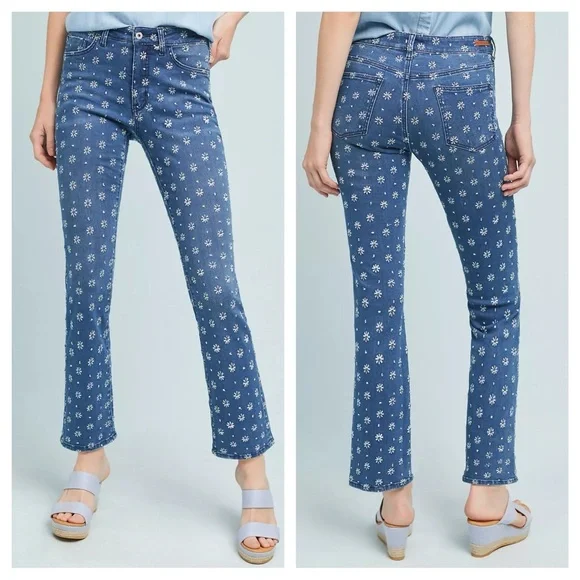 Pilcro Embroidered High-Rise Cropped Starbursts Pattern‎ Bootcut Jeans Sz 26