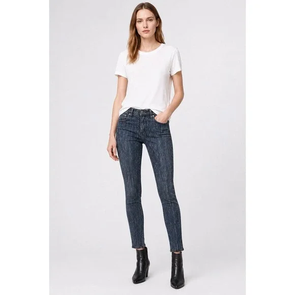 Rag & Bone Jean Skinny Pinstripe Jeans Womens 26 Blue Stretch Denim 28 Inseam