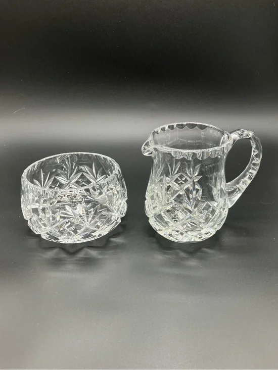 Crystal Glass Creamer and Sugar Bowl Set - Ceska - Pattern is Traditions