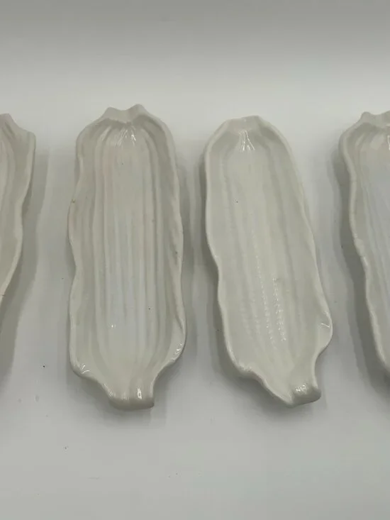Ivory Ceramic Corn on the Cob Holders Japan Set Of 4