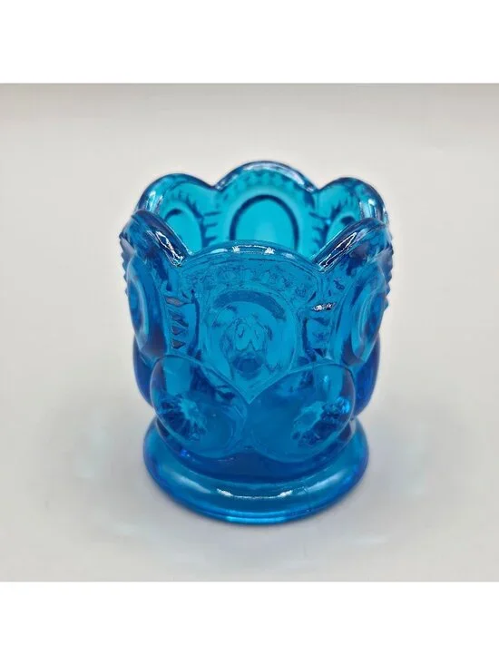 Vintage L E Smith Glass Cobalt Blue Moon & Stars Toothpick Match Holder