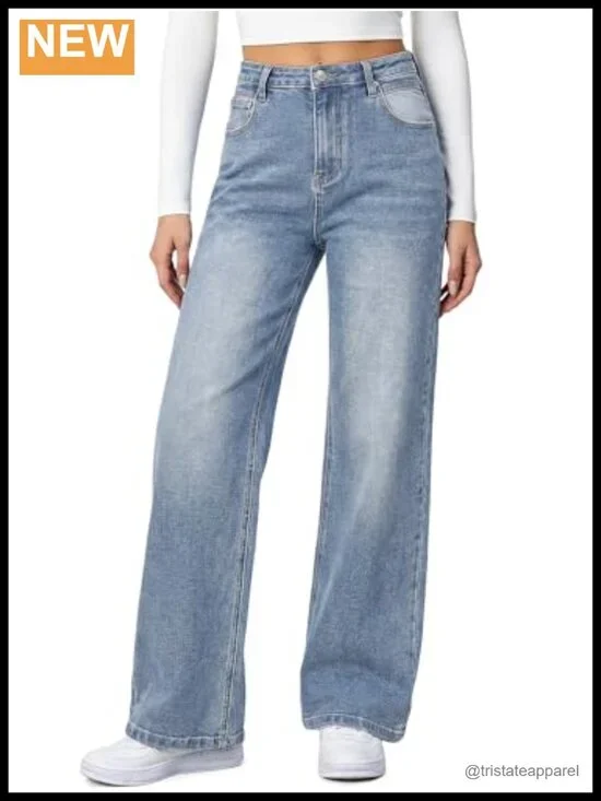 High Waisted Wide Leg Baggy Stretchy Boyfriend Jeans Denim Pants Trousers Loose