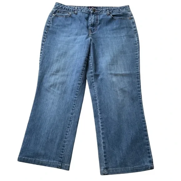 LA Blues Stretch‎ Medium Wash Straight Leg Capri Jeans 14P Blue Denim Mid Rise