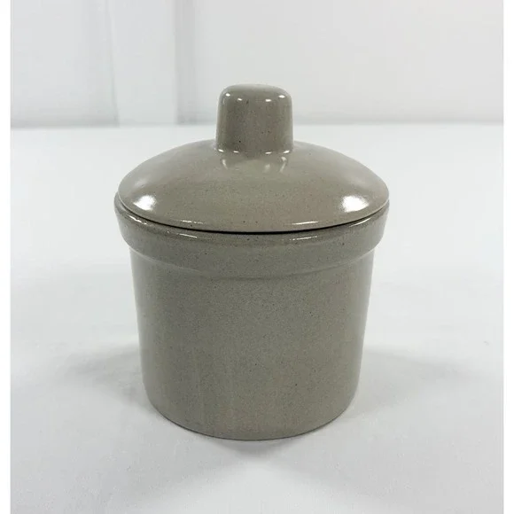 Vintage RRP Co Roseville OH‎ Speckled Beige Stoneware 1 Pint Butter Crock w/ Lid