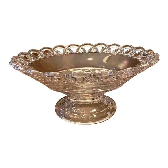 Vintage Imperial Glass Clear Lace Edge Compote Bowl