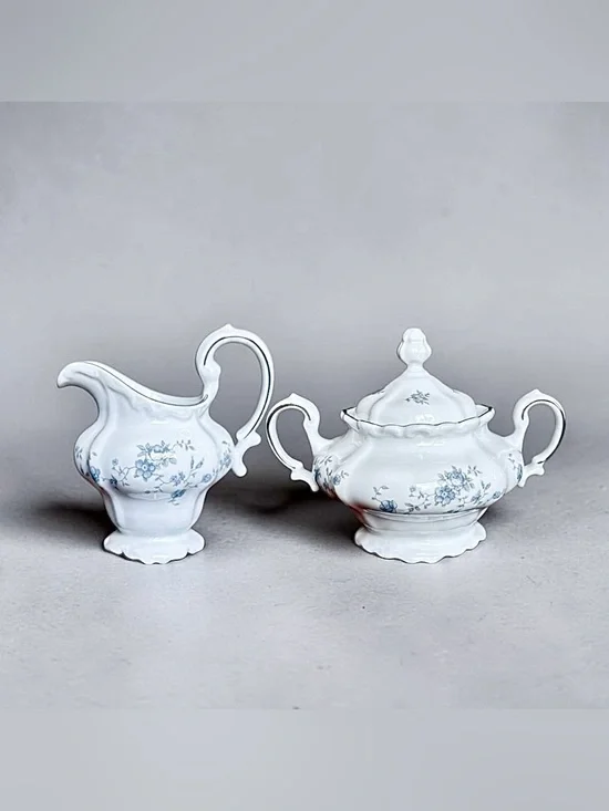 Vintage Johann Haviland Blue Garland Creamer and Lidded Sugar Bowl Set EUC