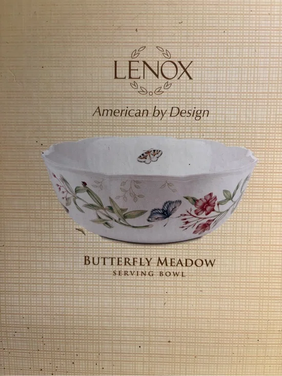 Lenox Butterfly Meadow Serving Bowl - White Floral & Butterfly Accents NIB