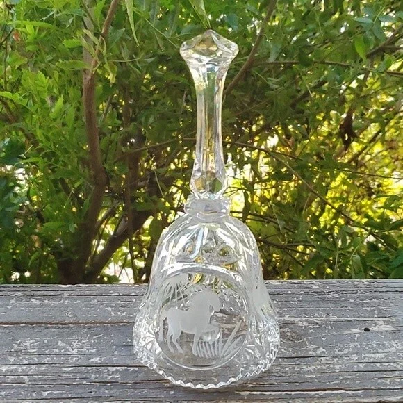 Vintage Artmark 24% Lead Crystal Etched Unicorn Bell 8