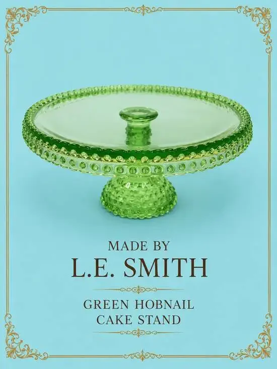 Vintage L.E. Smith Green Hobnail Glass Pedestal Cake Stand