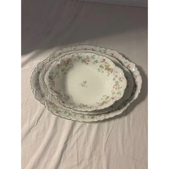 Hutschenreuther Selb Bavaria US Zone Porcelain Floral Serving Set 3pc Gold Trim