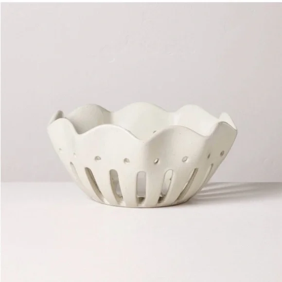 Large Wavy Edge Berry Fruit Cream White Bowl - Hearth & Hand™ with Magnolia NEW