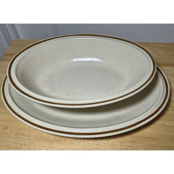 Set of 2 VTG Floral Expressions Hearthside Stoneware Hand painted Plate &Bowl