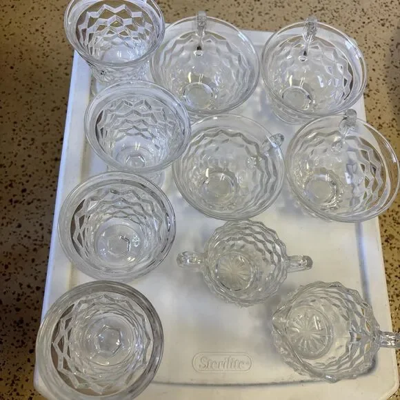 Vintage Indiana Glass Colony Whitehall Clear Cream Sugar 4 Cups Juice 4 Goblets