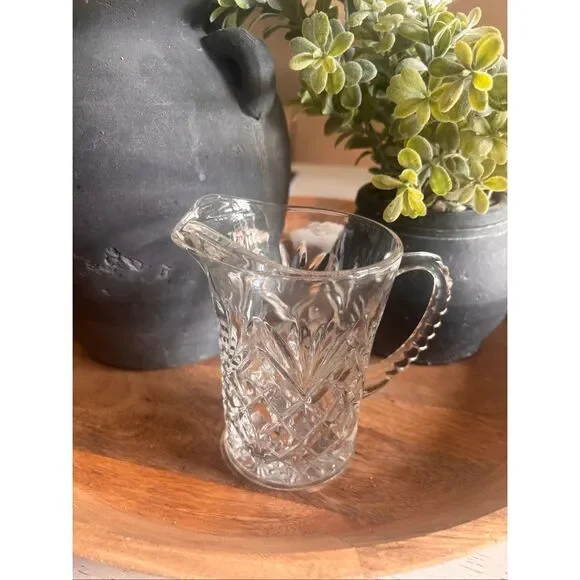 Vintage Cut Glass Creamer Pitcher Small Crystal Cream Pitcher Sawtooth Rim