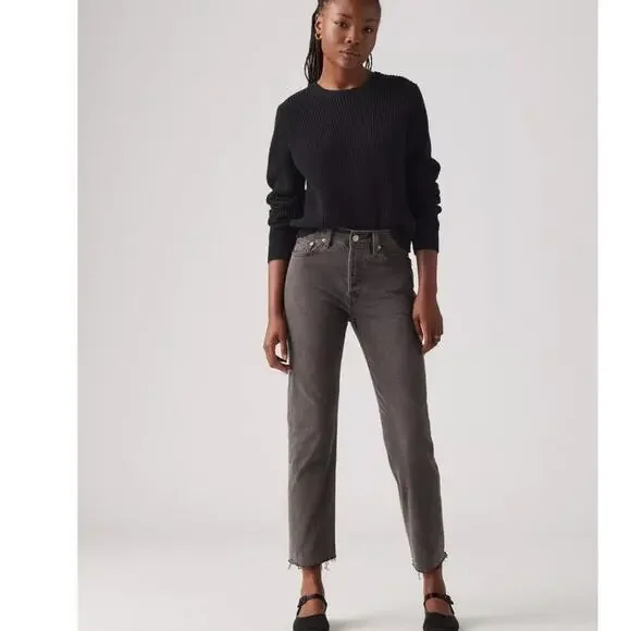 Levi's Womens 501 Original Cropped Jeans Raw Hem in Faded Black Size 28‎