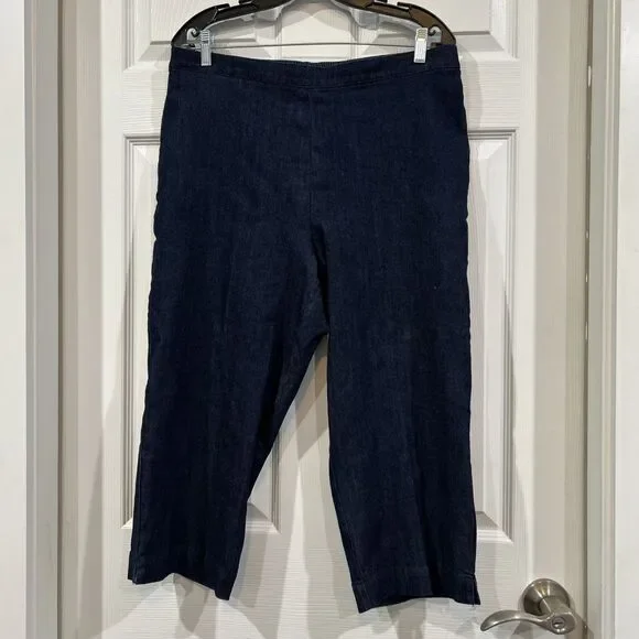 Alfred Dunner Women's 14 Denim Jean Stretch Pull On Capri Pants Cropped Pockets