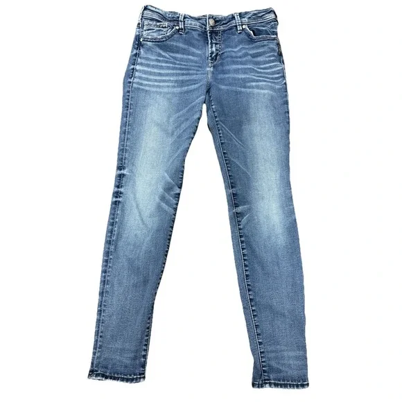 Silver Jeans Suki High‎ Super Skinny Whiskered Distressed Jeans Womens 33x31