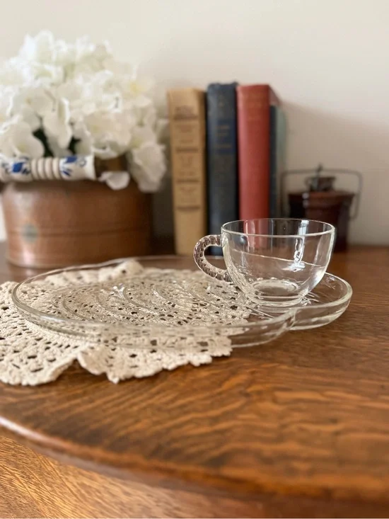Clear Glass Cup and Saucer Set - Clear