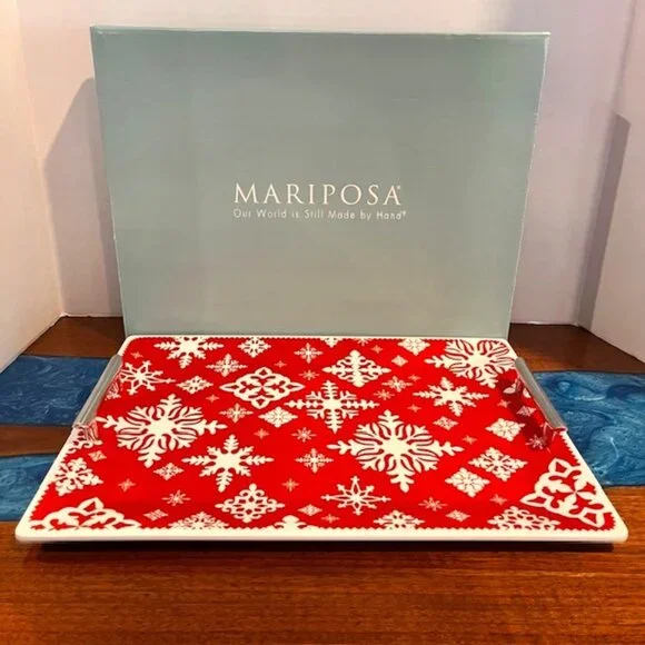 Mariposa Colonial Williamsburg Foundation Red Alpine Snowflake Tray with Box