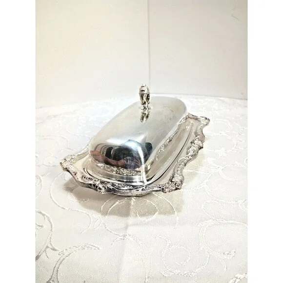 Vintage Poole Silver Plated Ornate Butter Dish Lid & Glass Insert, Victorian